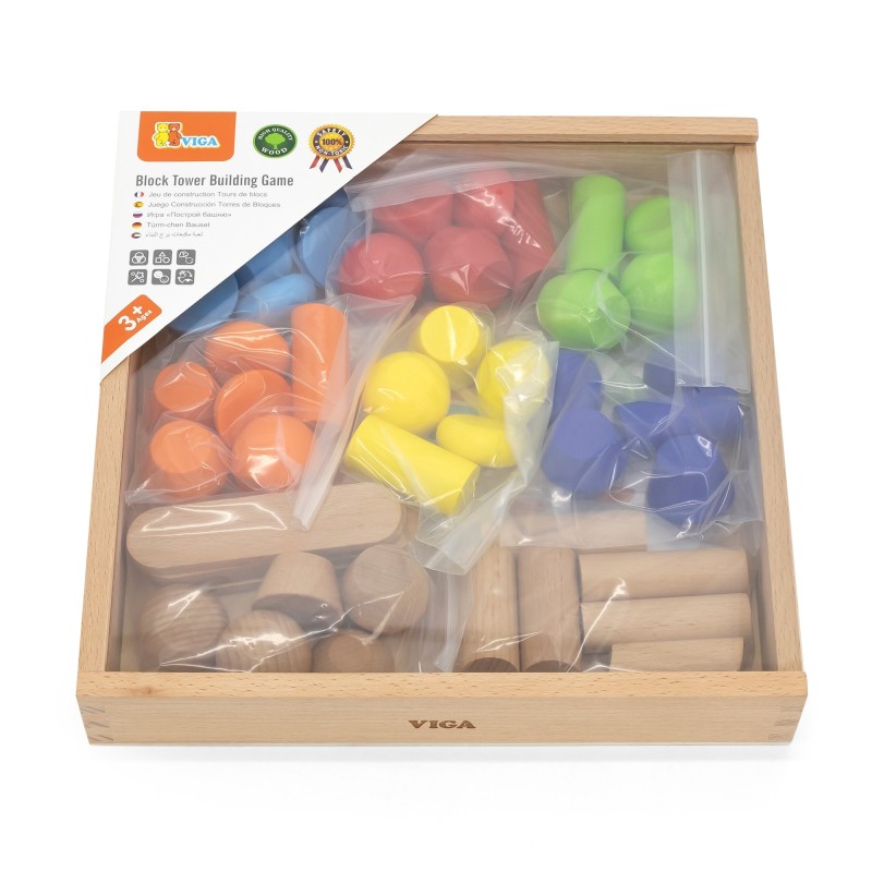VIGA Drevené Geometrické Bloky - Skladačka 52 ks.