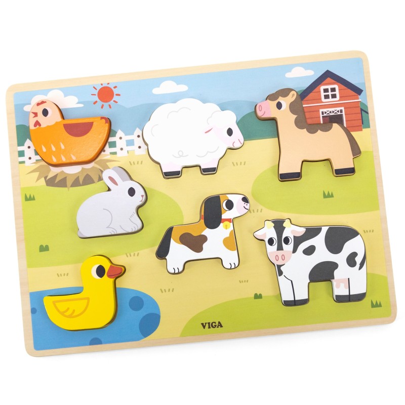 VIGA Drevené Montessori Puzzle - Farma Figúrky