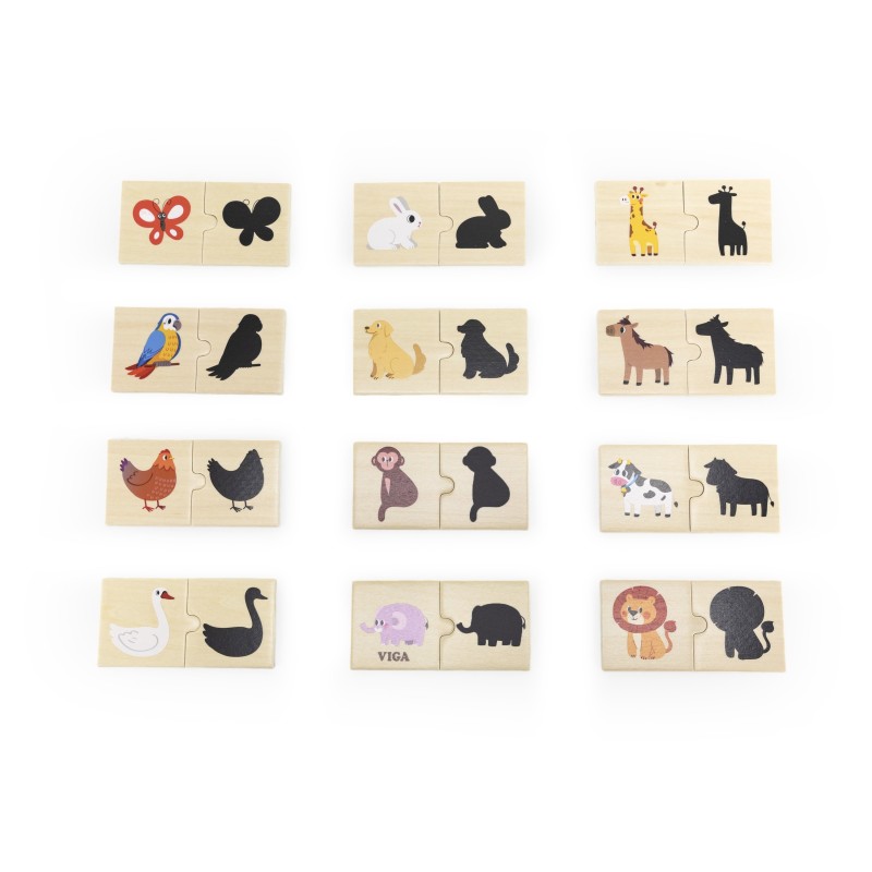 VIGA Drevené Vzdelávacie Puzzle - Doplň Tiene Zvierat
