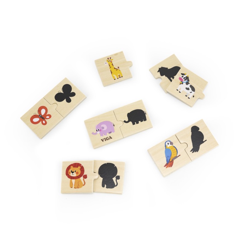 VIGA Drevené Vzdelávacie Puzzle - Doplň Tiene Zvierat
