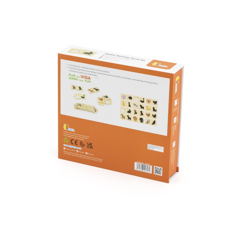 VIGA Drevené Vzdelávacie Puzzle - Doplň Tiene Zvierat