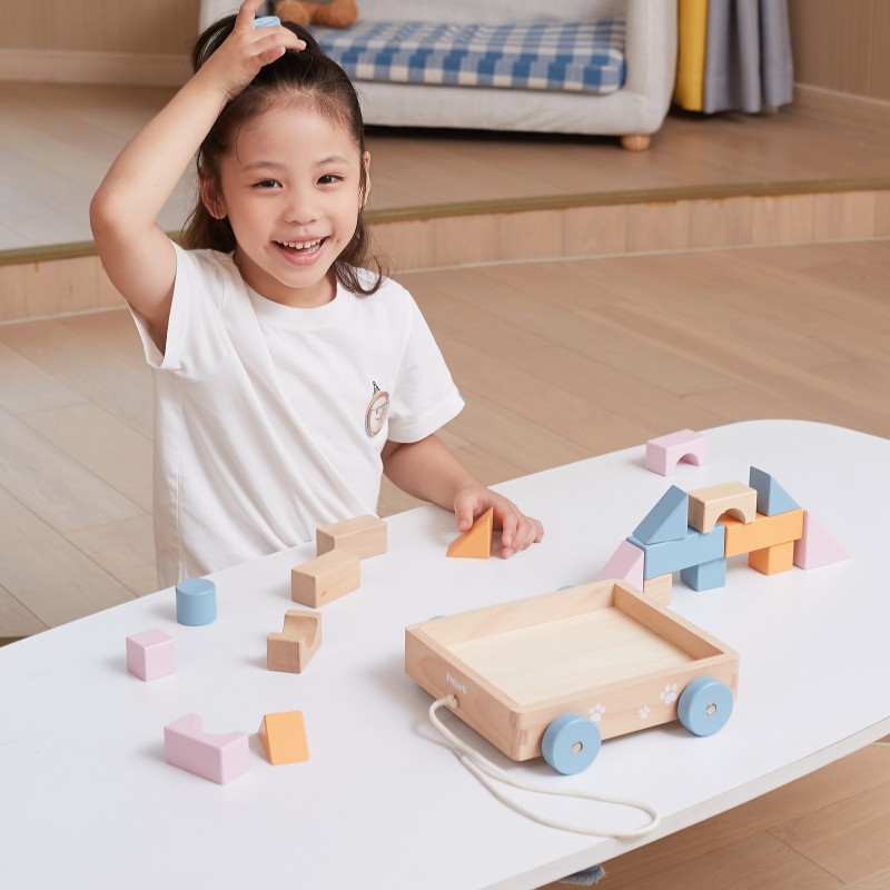 VIGA PolarB Drevený Vozík so Stavebnicou 21 ks.