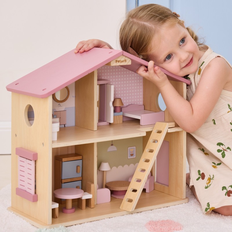VIGA PolarB Veľký Drevený Domček pre Bábiky 17 Dielov