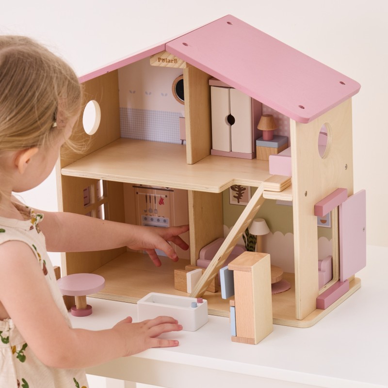 VIGA PolarB Veľký Drevený Domček pre Bábiky 17 Dielov
