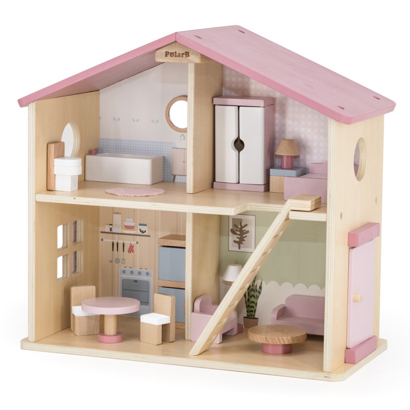 VIGA PolarB Veľký Drevený Domček pre Bábiky 17 Dielov