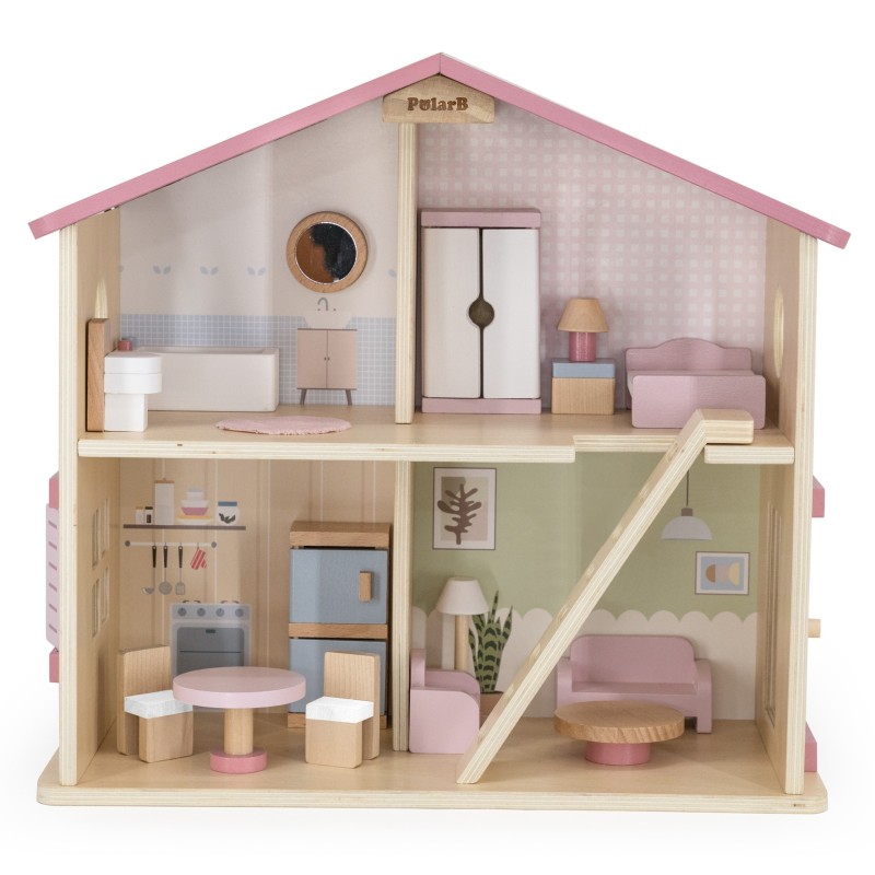 VIGA PolarB Veľký Drevený Domček pre Bábiky 17 Dielov