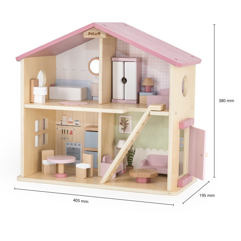 VIGA PolarB Veľký Drevený Domček pre Bábiky 17 Dielov