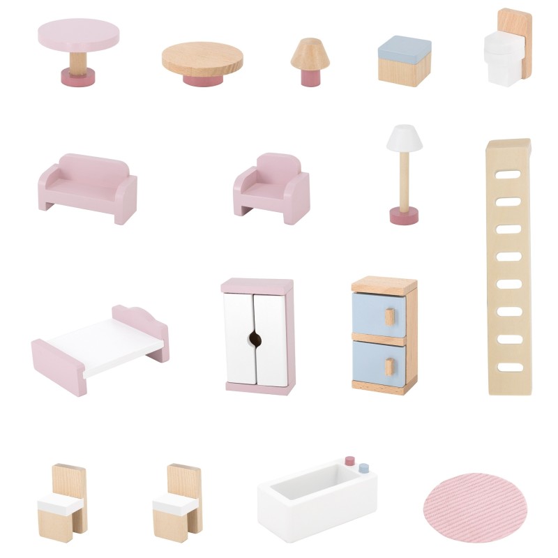 VIGA PolarB Veľký Drevený Domček pre Bábiky 17 Dielov