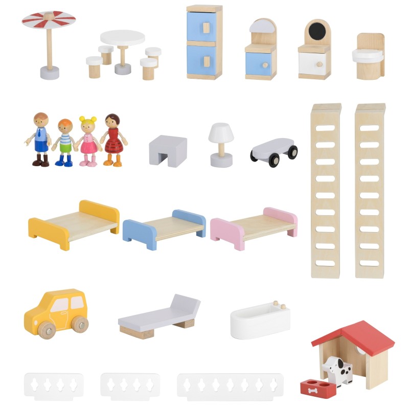 VIGA Drevený Domček pre Bábiky s Figúrkami a Príslušenstvom