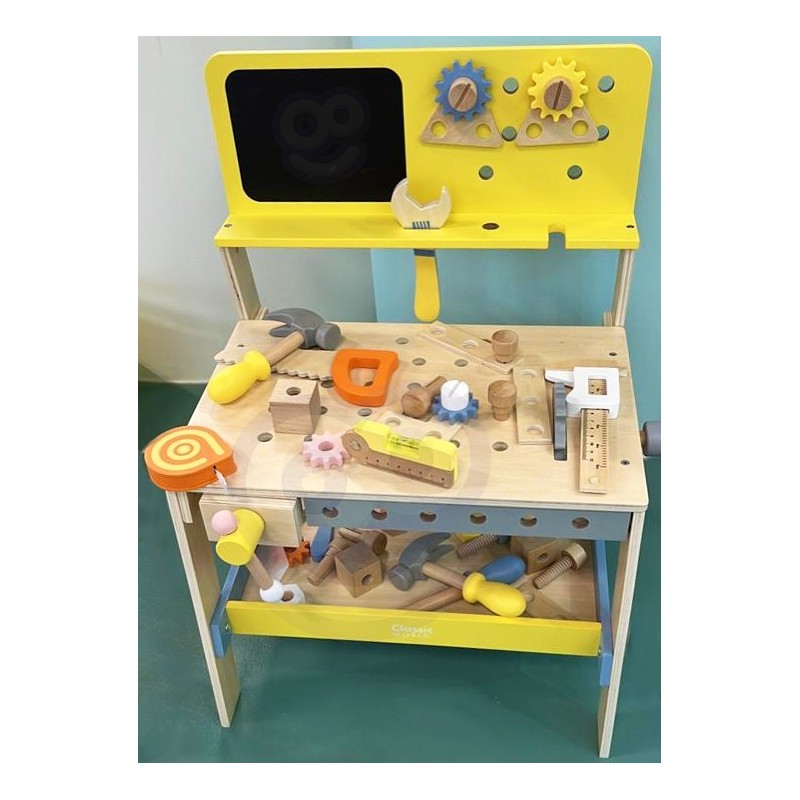 CLASSIC WORLD Detská Drevená Dielňa s Kriedovou Tabuľou a Náradím 27 Dielov