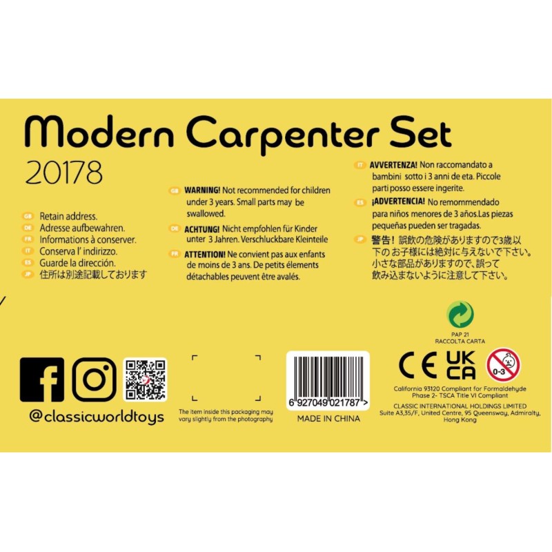 CLASSIC WORLD Drevená Sada Náradia pre Deti 20 Dielov