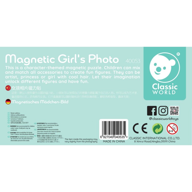CLASSIC WORLD Magnetické Puzzle na Obliekanie - Dievča 44 Dielov
