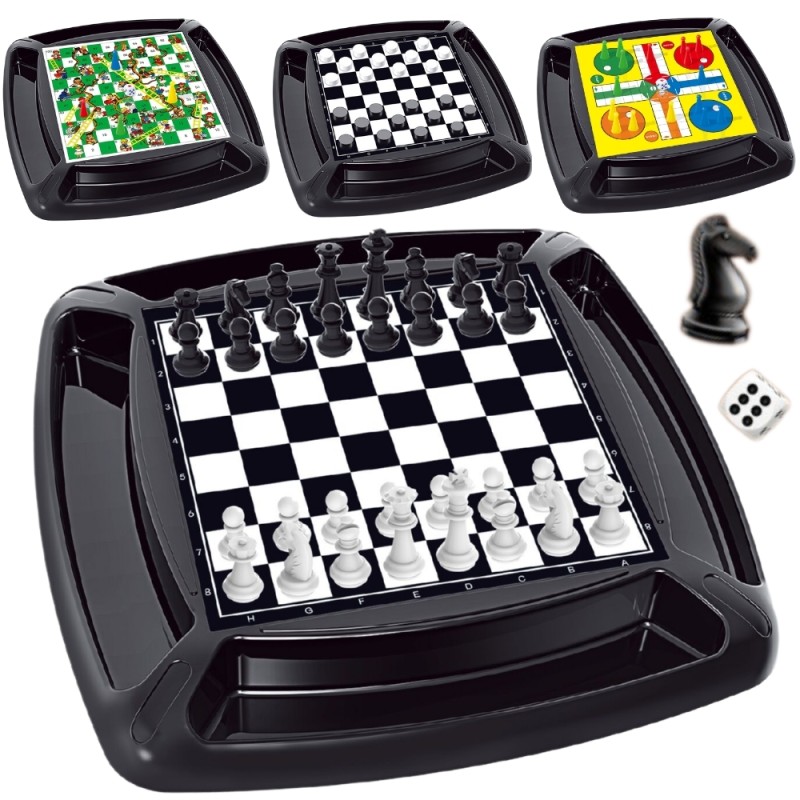 WOOPIE Zestaw 4w1 Gry Planszowe Warcaby, Szachy, Chińczyk, Drabiny i Węże