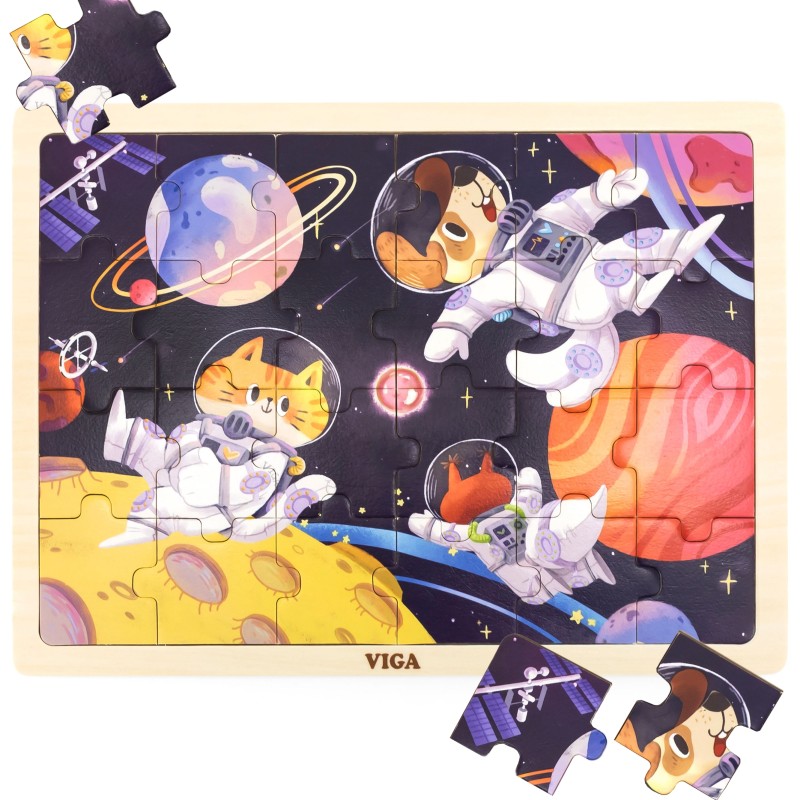 VIGA Drewniane Puzzle Układanka 24 el. Kosmiczna Przygoda