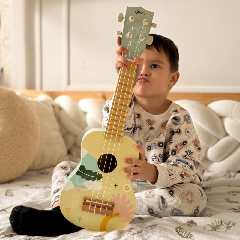 CLASSIC WORLD Drewniane Ukulele Gitara dla Dzieci Różowa