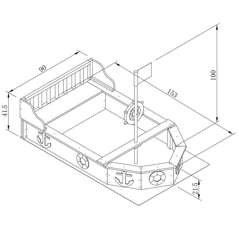 AXI Drevené pieskovisko Pirátska loď Doris – Úložný priestor 153cm