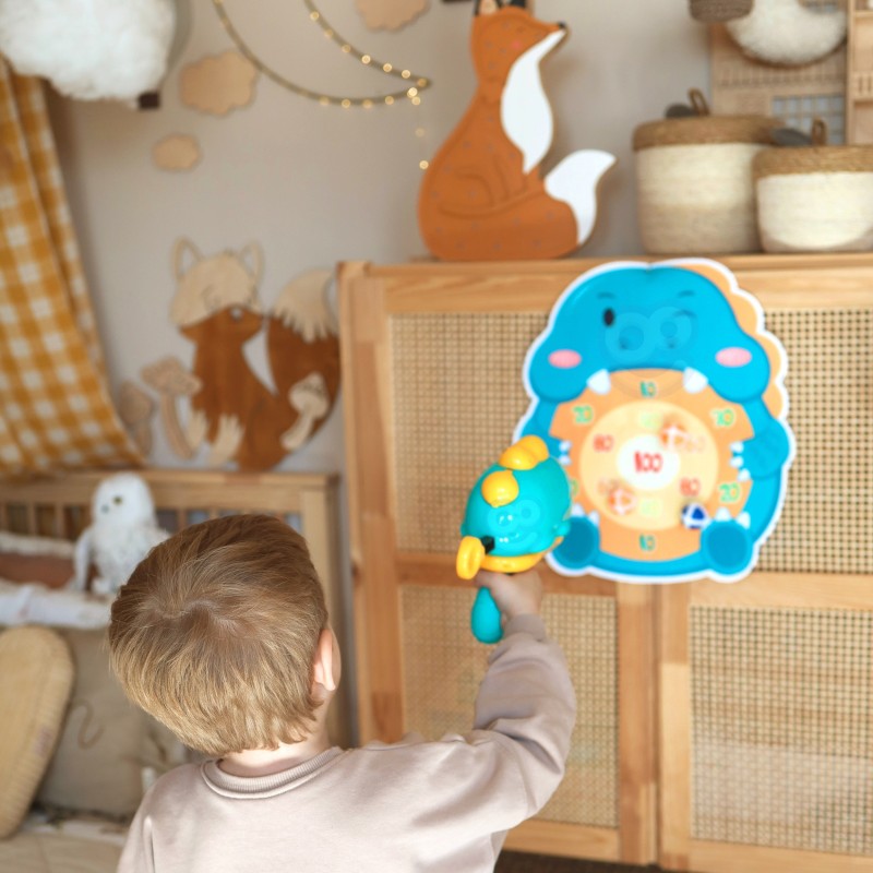 WOOPIE Gra w Rzutki Pistolet Dinozaur na Kulki Rzepy Tarcza Punkty Strzelanie