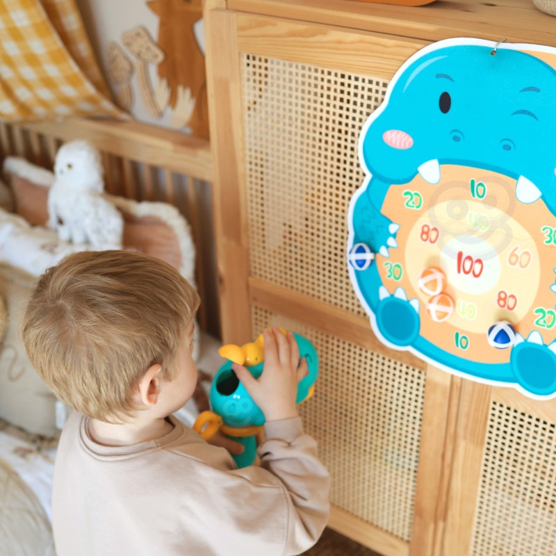 WOOPIE Gra w Rzutki Pistolet Dinozaur na Kulki Rzepy Tarcza Punkty Strzelanie