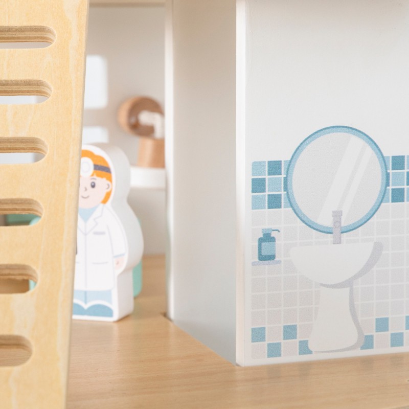 VIGA Drevená Nemocnica s Vozidlami a Figúrkami 15 Dielov