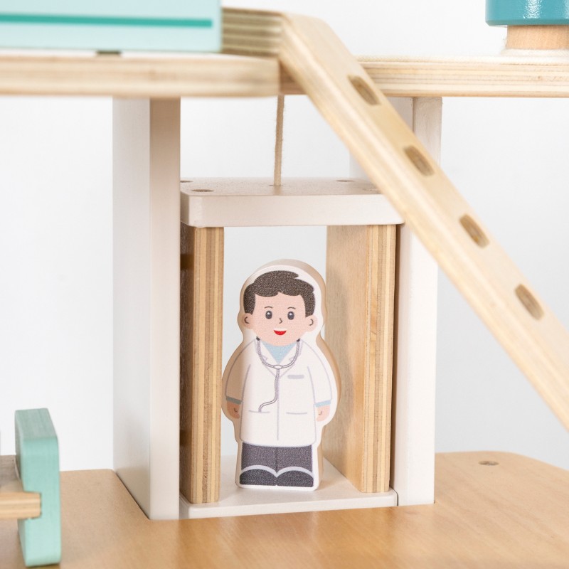 VIGA Drevená Nemocnica s Vozidlami a Figúrkami 15 Dielov