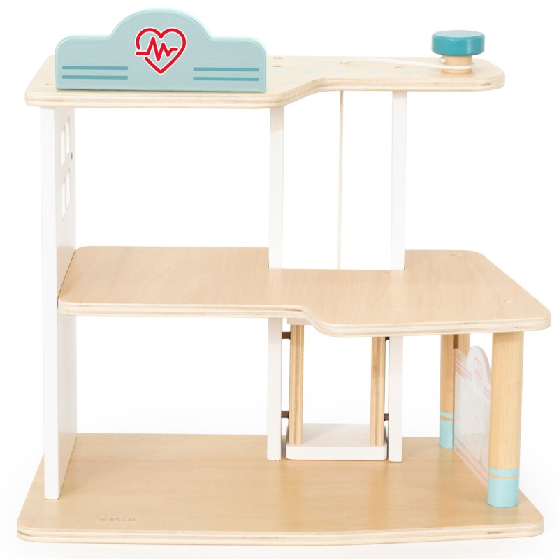 VIGA Drevená Nemocnica s Vozidlami a Figúrkami 15 Dielov