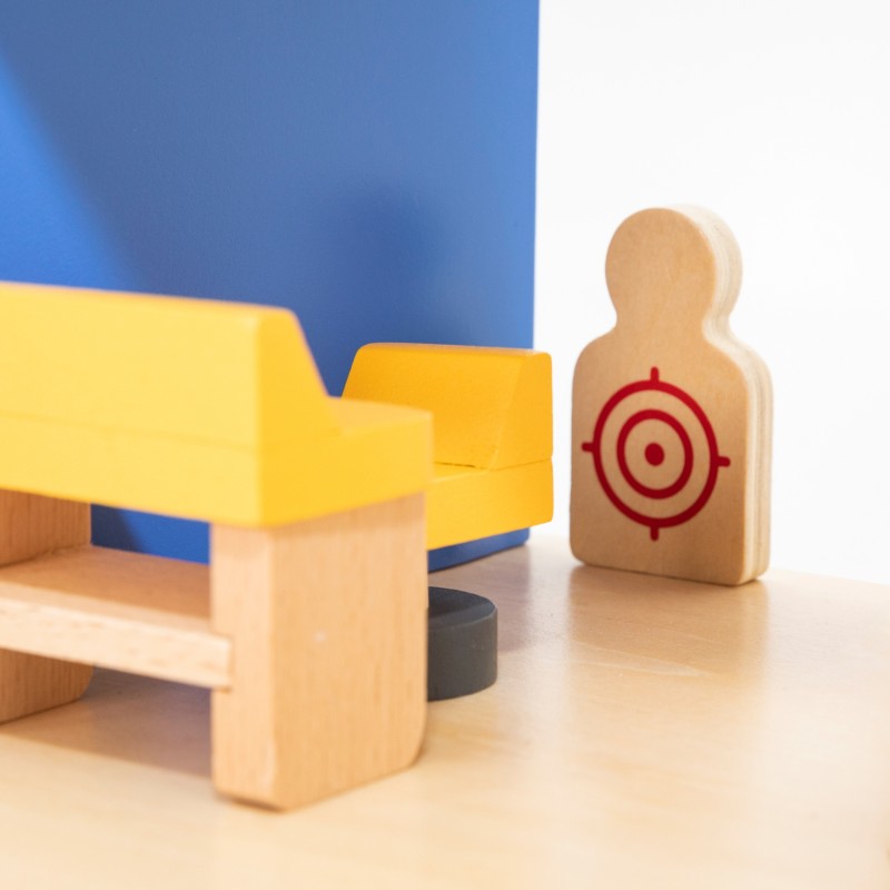 VIGA Drevená Policajná Stanica s Vozidlami a Figúrkami 14 Dielov