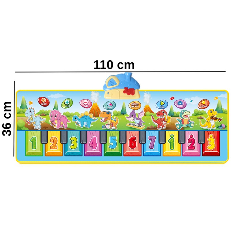 WOOPIE Hudobná Dino Podložka XXL 2v1 Piano 8 Melódii 110cm