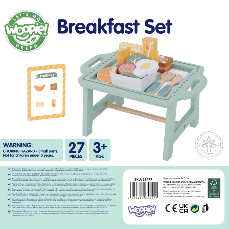 WOOPIE GREEN Pastelová Raňajková Súprava s Podnosom