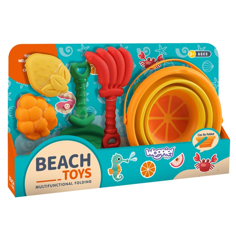 WOOPIE Zestaw Do Zabawy w Piasku Tropikalne Owoce Składane Wiaderko z Grabkami Łopatką Foremkami