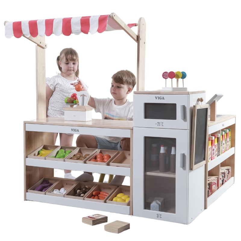 VIGA Drevený Predajný Stánok - Supermarket XXL