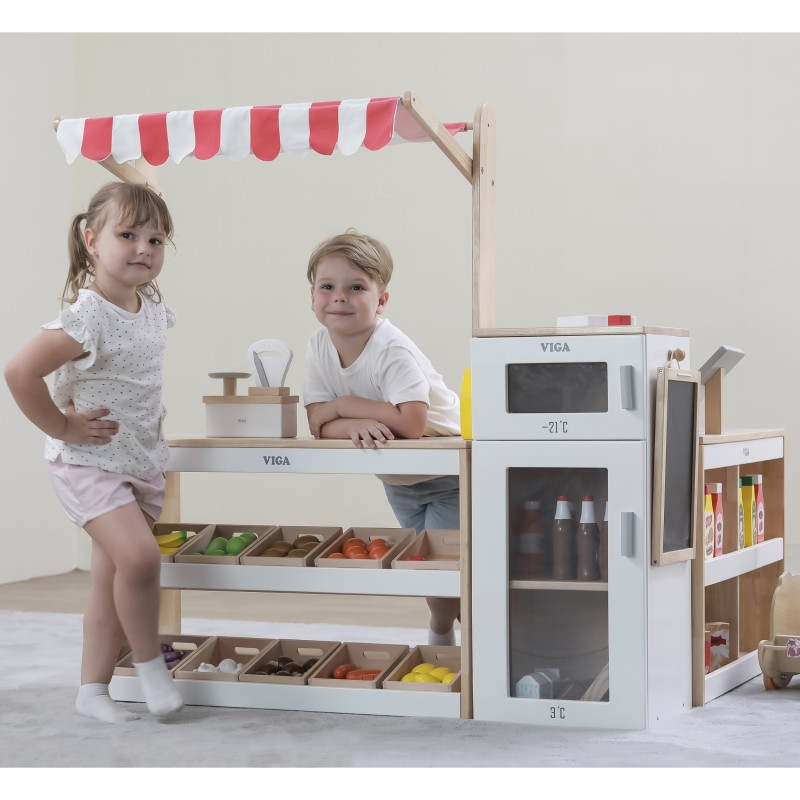 VIGA Drevený Predajný Stánok - Supermarket XXL