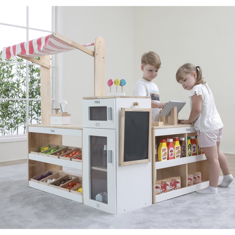 VIGA Drevený Predajný Stánok - Supermarket XXL