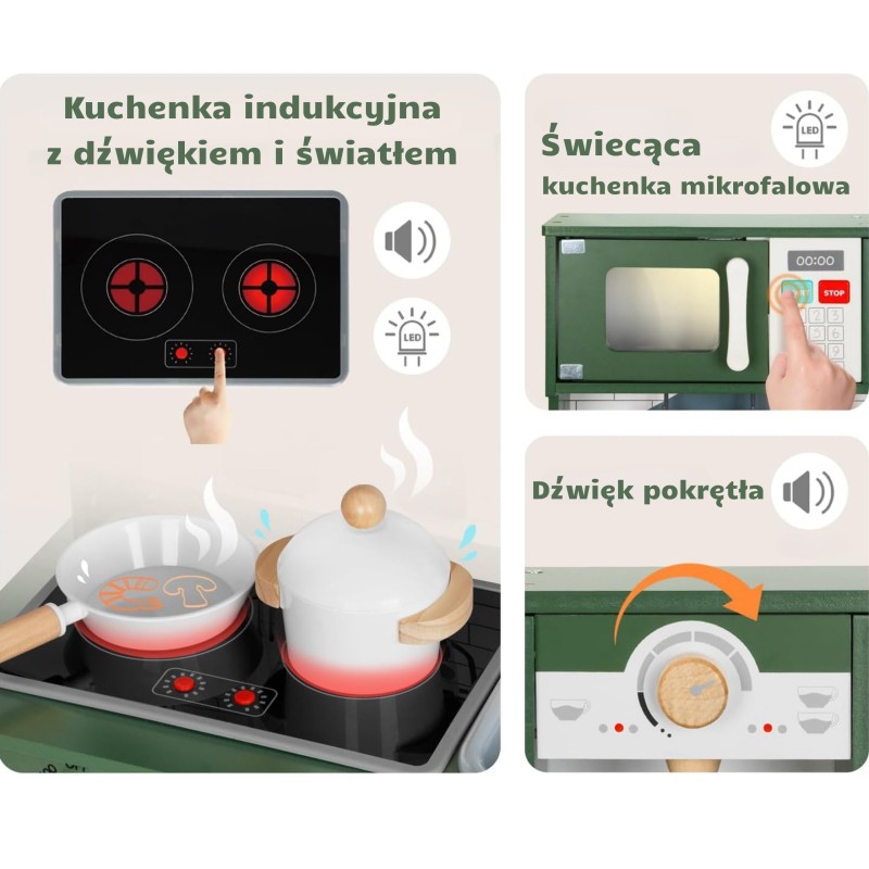 WOOPIE GREEN Drewniana Interaktywna Kuchnia 9w1 z Pralką i Tablicą