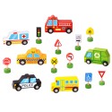 WOOPIE GREEN Zestaw Drewnianych Pojazdów i Znaków Drogowych 15 el.
