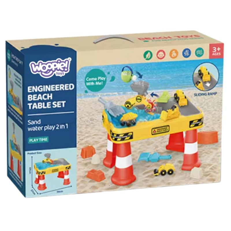 WOOPIE Vodný Stolík a Pieskovisko 2v1 + 4 Stavebné Vozidlá
