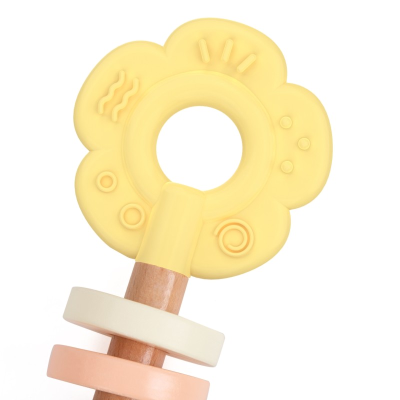 CLASSIC WORLD Drevená Pastelová Hrkálka a Hryzatko 2v1 - Kvet