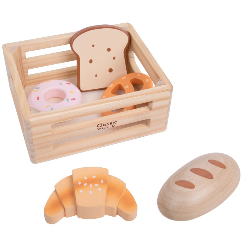 CLASSIC WORLD Sada Drevených Potravín v Košíku - Pečivo 6 ks.
