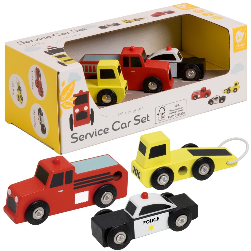 CLASSIC WORLD Drevené Autá - Polícia, Hasiči a Odťahovka 3 ks.