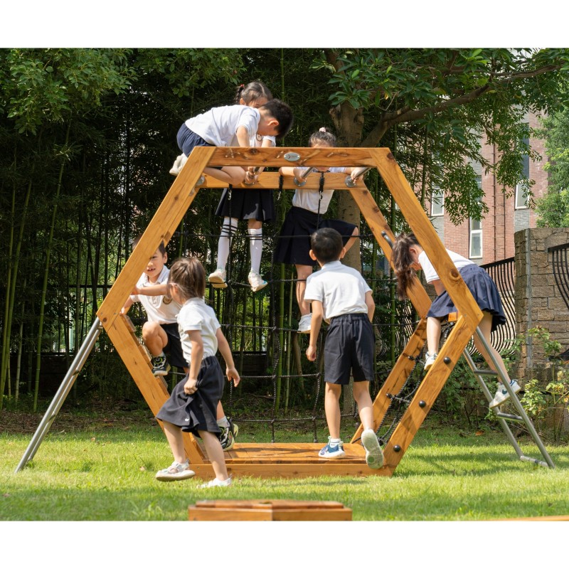 CLASSIC WORLD EDU Drevené Ihrisko XXL - Šesťuholníková Lezecká Súprava