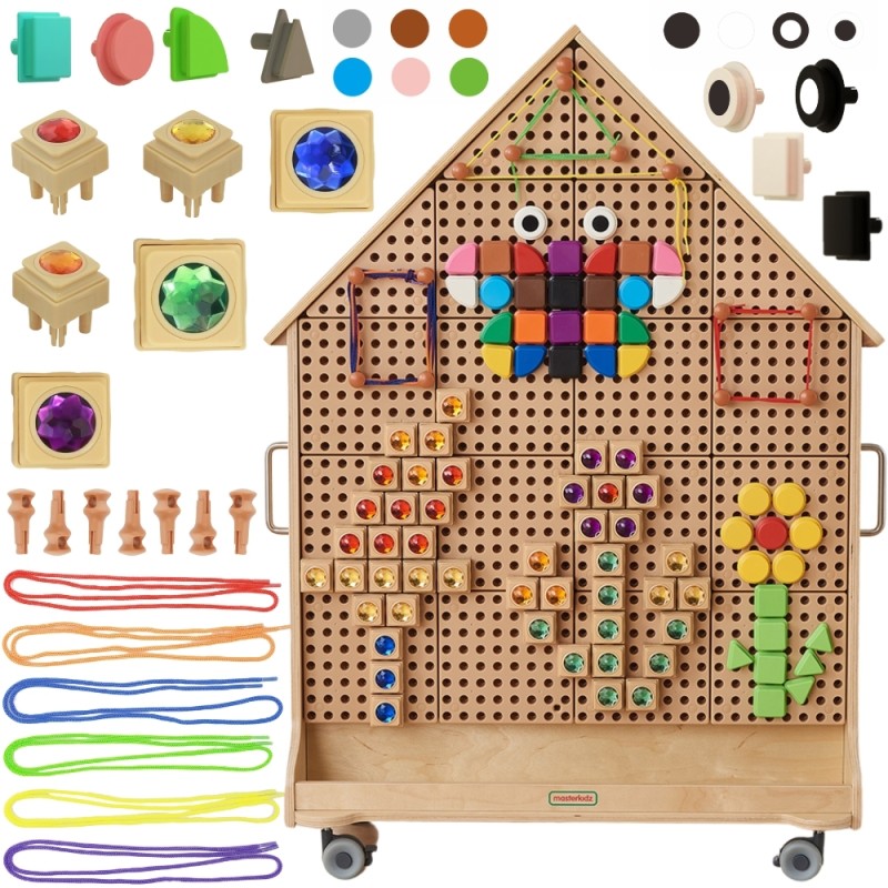 MASTERKIDZ Drevená Voľne Stojaca Tabuľa STEM XXL v Tvare Domu + Príslušenstvo