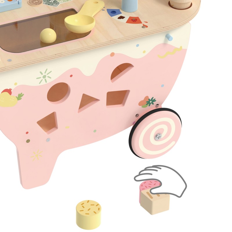 CLASSIC WORLD Drevený Zmrzlinársky Vozík s Príslušenstvom 3v1