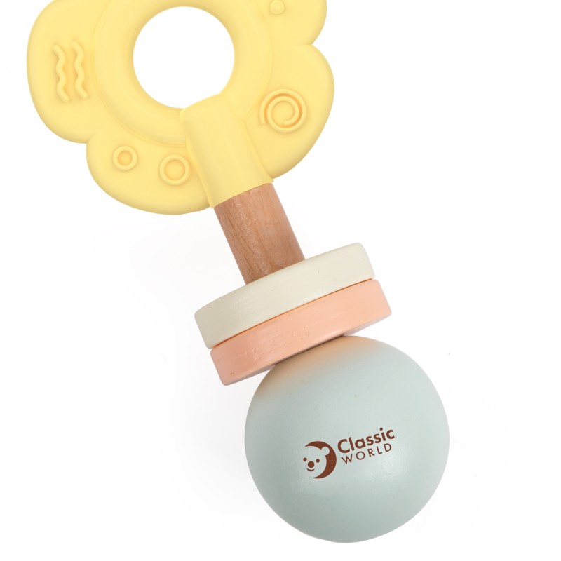 CLASSIC WORLD Drevená Pastelová Hrkálka a Hryzatko 2v1 - Kvet