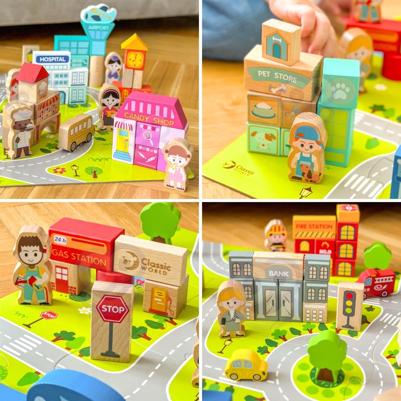 CLASSIC WORLD Drewniane Klocki Zbuduj Miasto 120 elementów