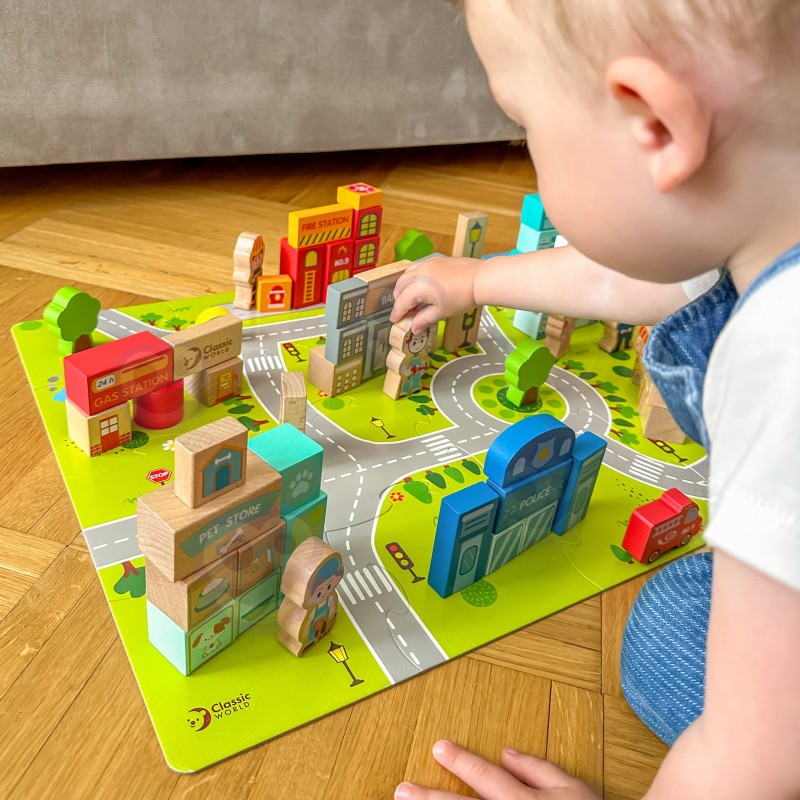 CLASSIC WORLD Drewniane Klocki Zbuduj Miasto 120 elementów