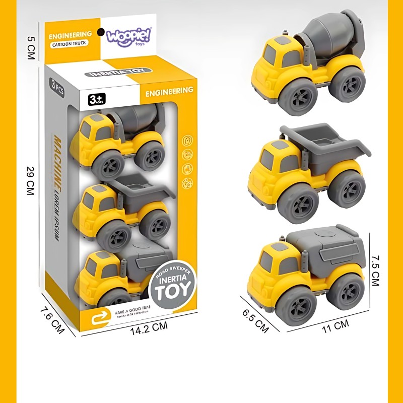 WOOPIE Stavebné Vozidlá - Smetiarske Auto, Domiešavač a Sklápač