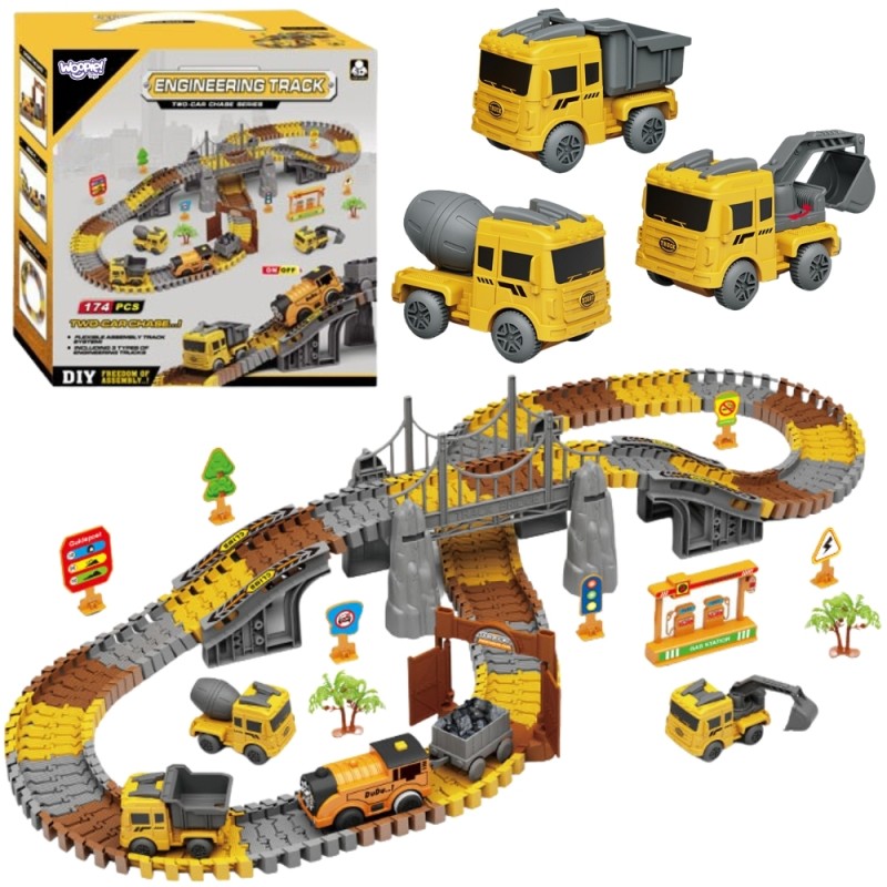 WOOPIE Autodráha XXL - Elektrický Vláčik a Stavebné Vozidlá