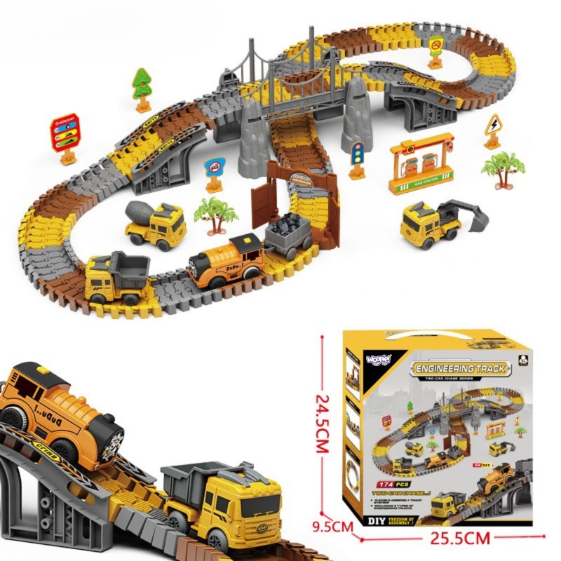 WOOPIE Autodráha XXL - Elektrický Vláčik a Stavebné Vozidlá