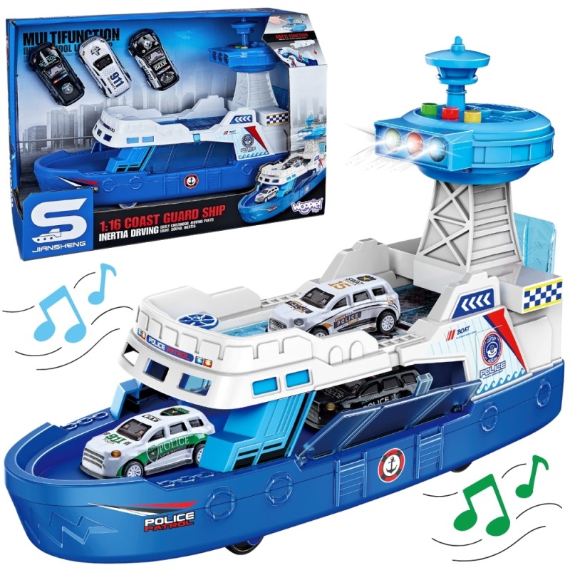 WOOPIE Interaktívny Policajný Hliadkový Čln - Skala + 3 Autíčka