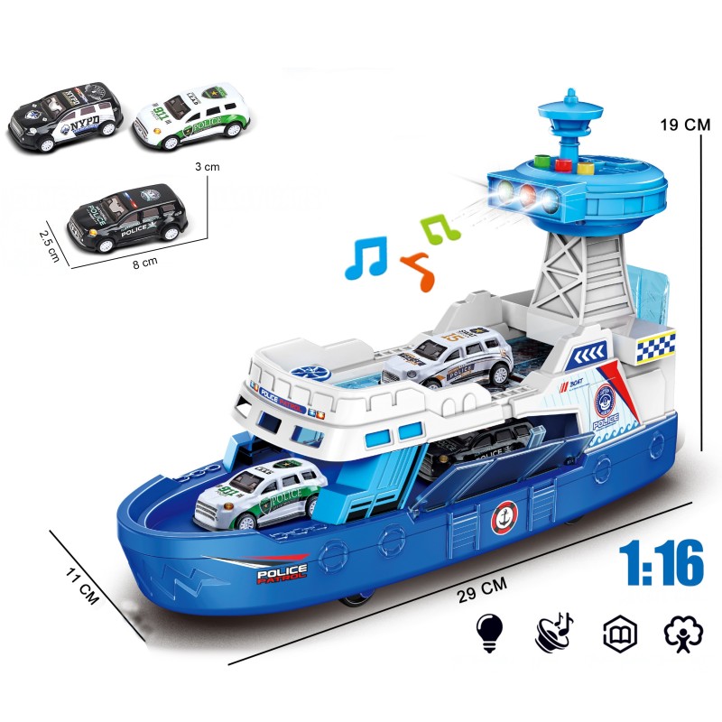 WOOPIE Interaktívny Policajný Hliadkový Čln - Skala + 3 Autíčka