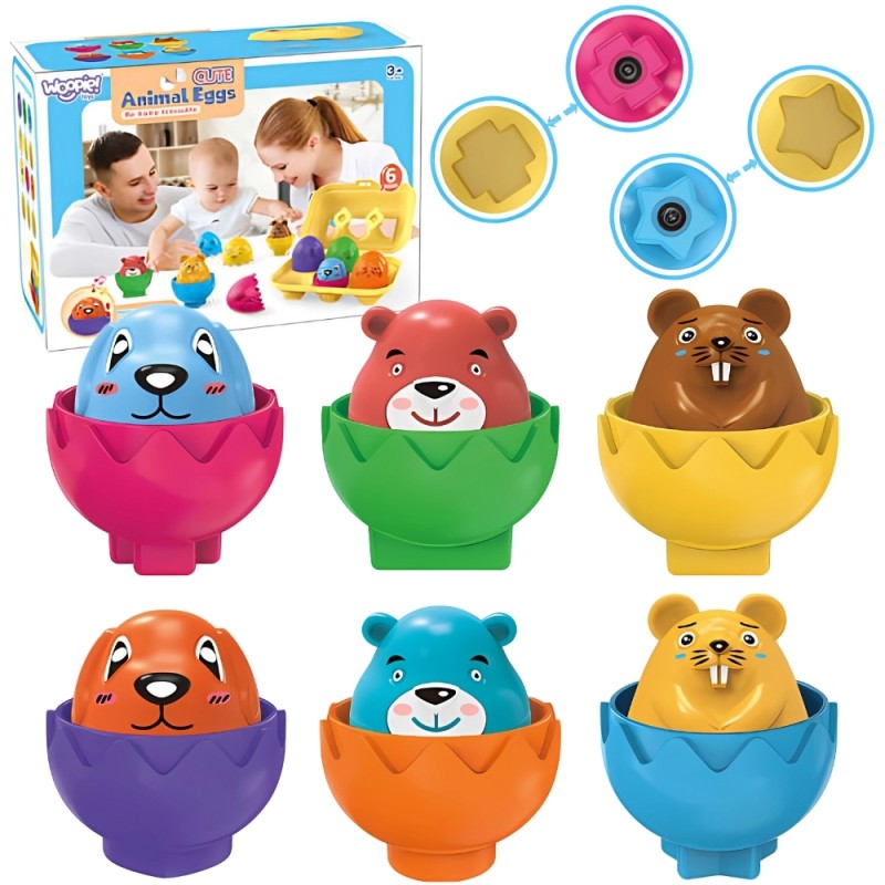 WOOPIE Montessori Triedič - Veselé Zvieratká vo Vajíčkach 6ks.